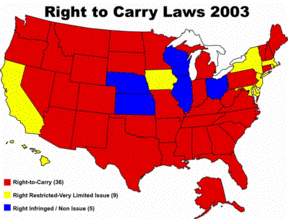 Right-To-Carry States, 2003. Click for larger image.