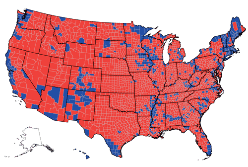 Red vs blue counties in 2004